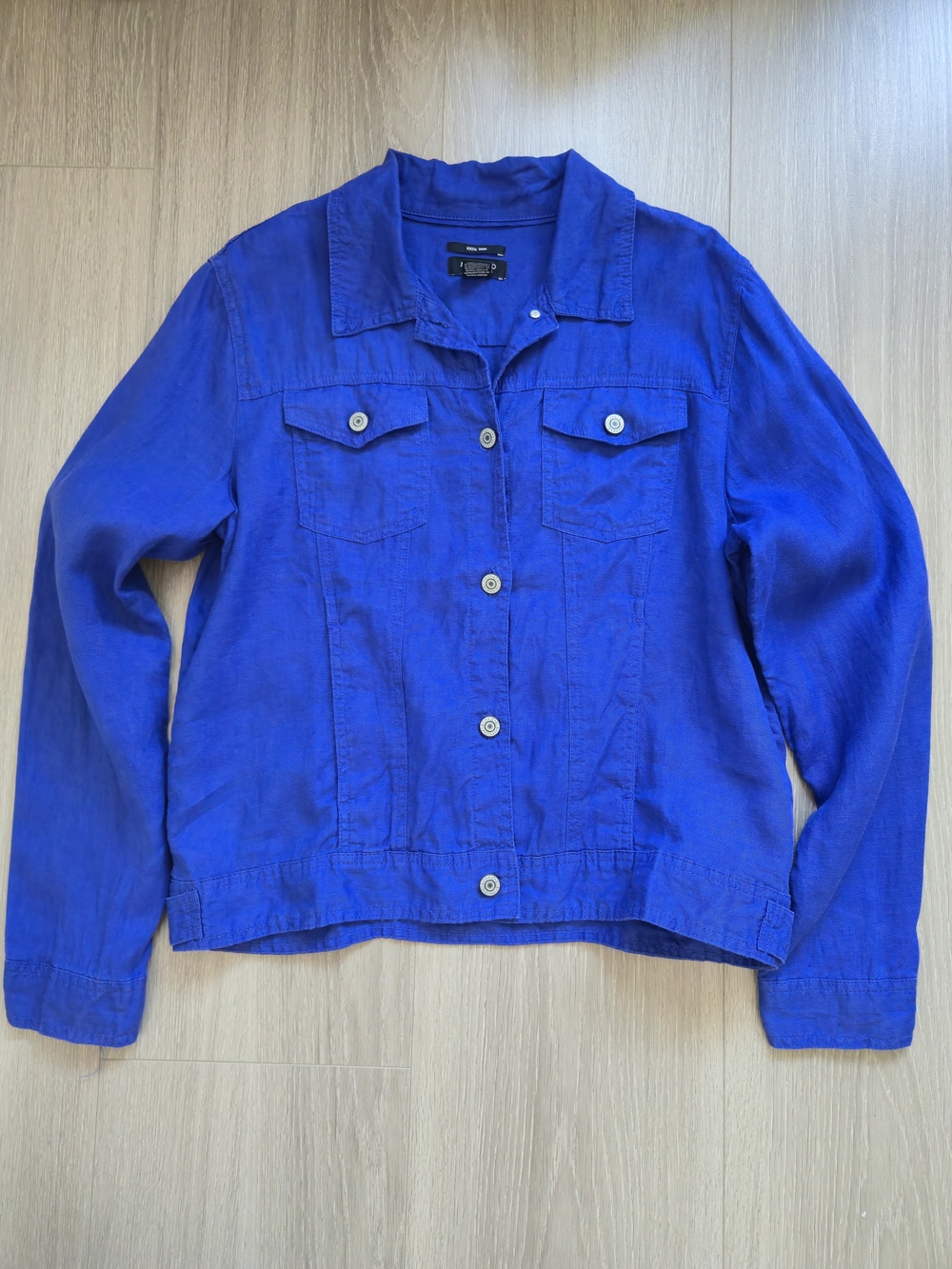 JONES&CO Women's Button-Front Jacket in Royal Blue 100% LINEN